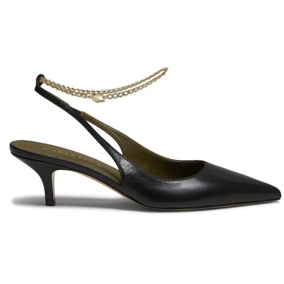 New Maria Luca Felicia Slingback Pump Black Leather Chain Anklet EU 36 US 6 - Picture 2 of 11
